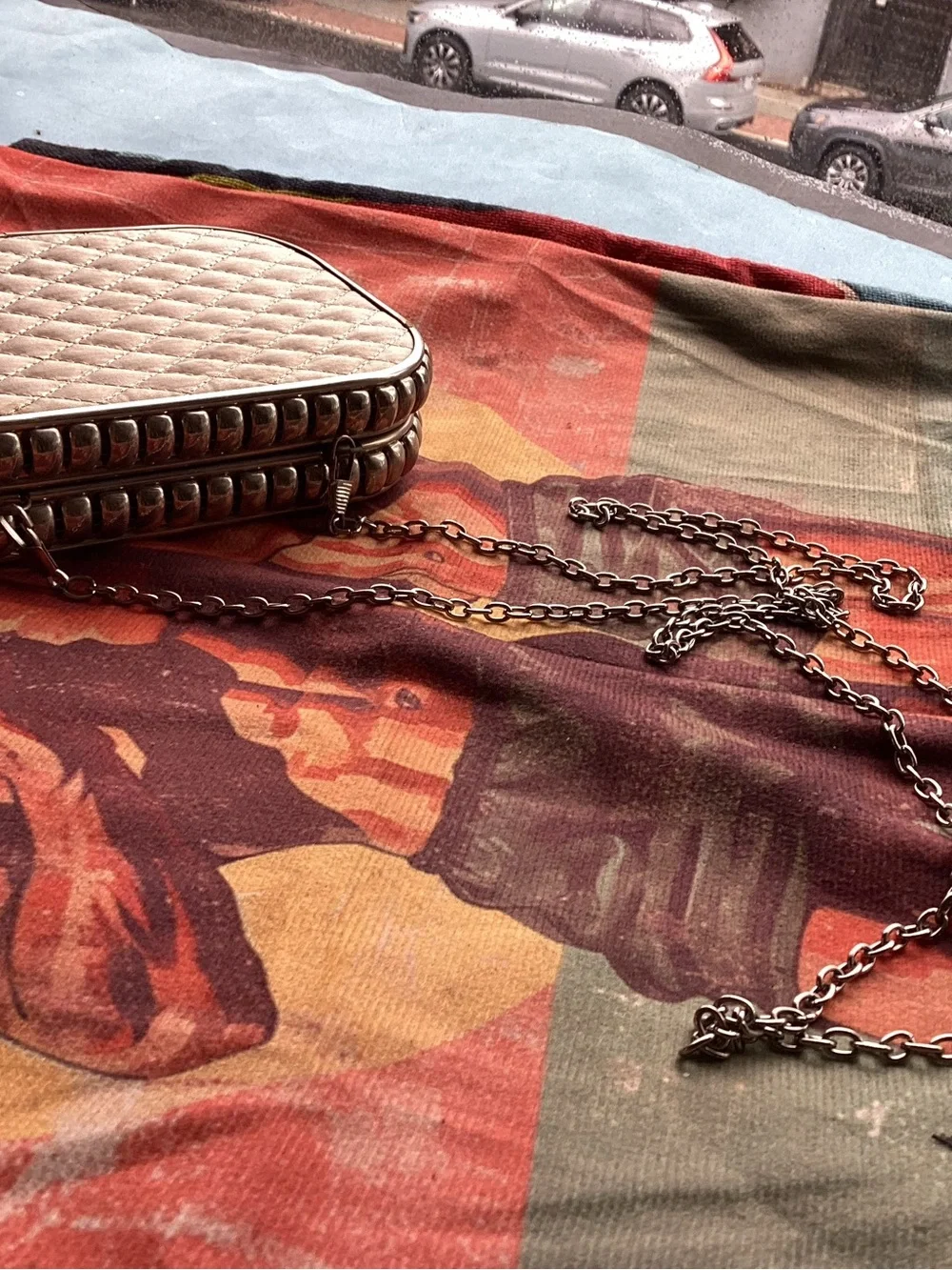 Silver metal & blush quilted sides cocktail purse